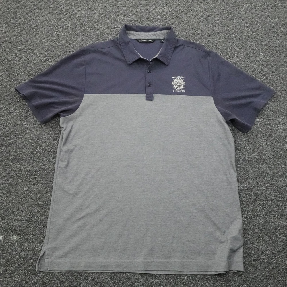 Travis Mathew Polo Shirt Mens XL Gray Colorblock Whistling Straights Golf Preppy
